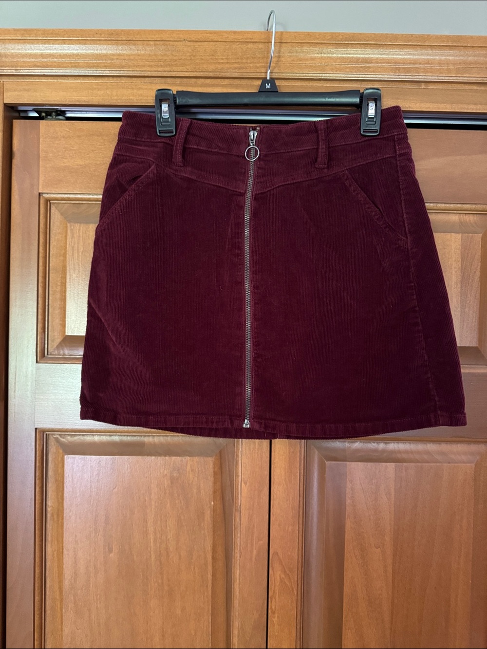 SO Burgundy Corduroy Front-Zip Mini Skirt